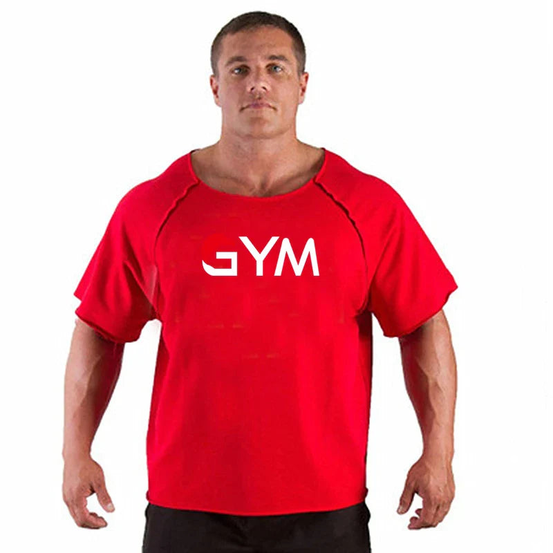 Men's Oversized Shirt Fitness Sport Running T-Shirts Gym TShirts Athletic Loose Tops Tee Summer Cotton GYM Tops Tees