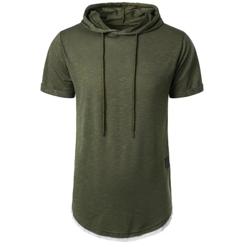 Summer Hooded Sweatwear New Mens Short Sleeve Loose T-shirt Solid Color Lightweight Hoodie Fitness Breathable Collar Tops