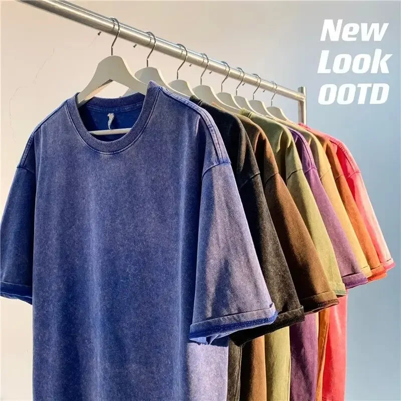 Summer Washed T shirt for Men Women Cotton Loose O-Neck Oversized Tee Men's Korean Y2k Tops Casual Vintage Short Sleeve T-shirt