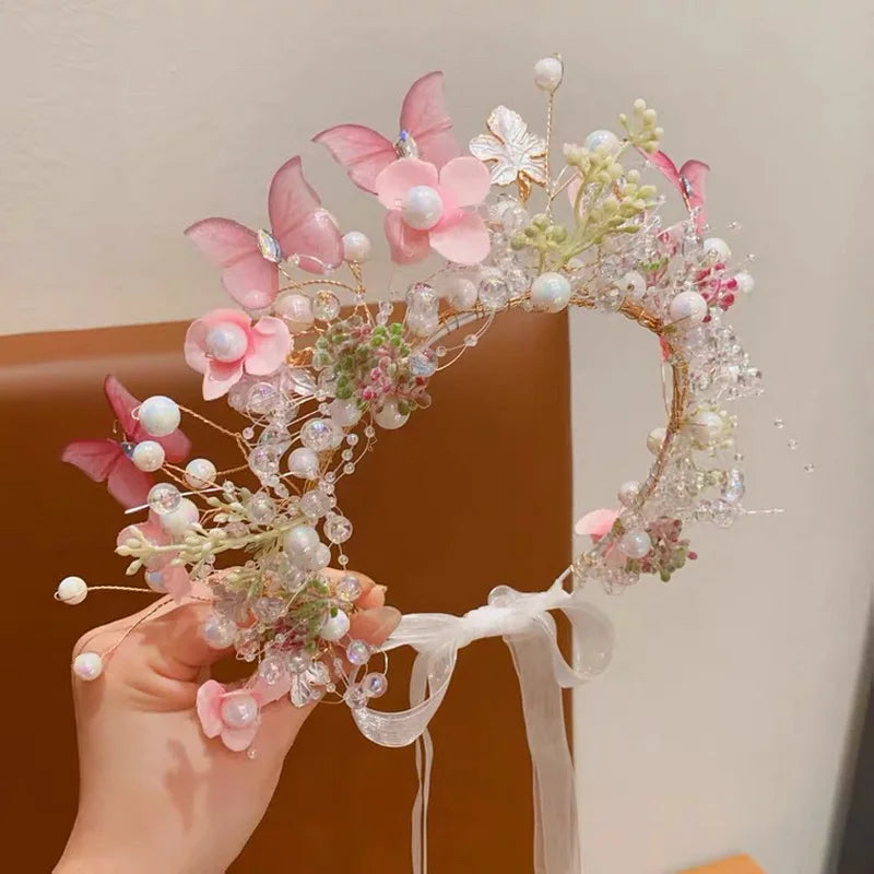 Sweet crowns for bouquets Headband For Kid Forest Style Hairbands Girl butterfly flower crown Hair Band Flower headpiece