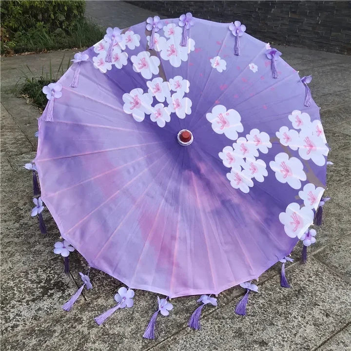 Women Umbrella Japanese Cherry Blossoms Tassel petal umbrella Chinese Style Oil Paper Umbrella