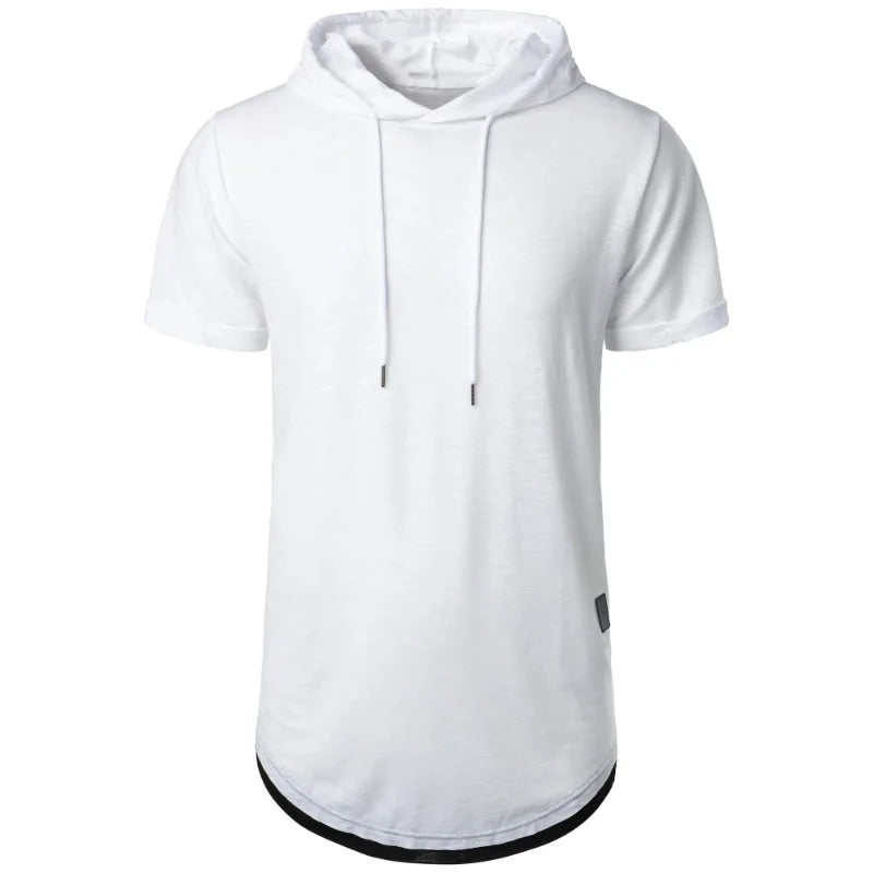 Summer Hooded Sweatwear New Mens Short Sleeve Loose T-shirt Solid Color Lightweight Hoodie Fitness Breathable Collar Tops