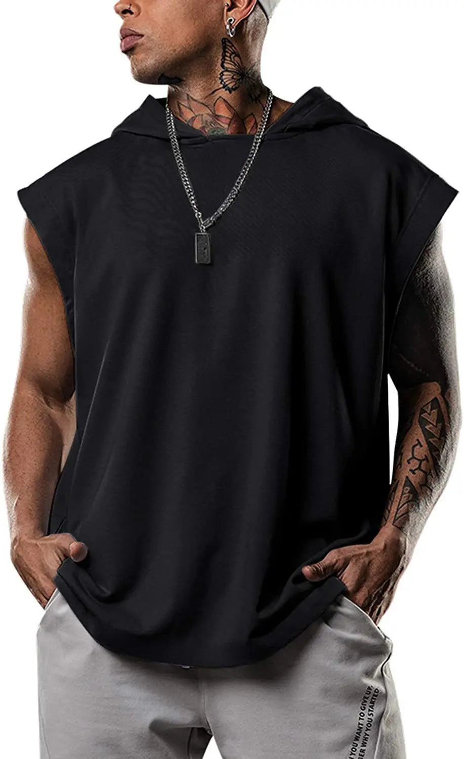 2025 Vest  Hooded Solid Color New Men's Casual Pullover Sports Men's T-shirt Sleeveless Men's Waistcoat Loose