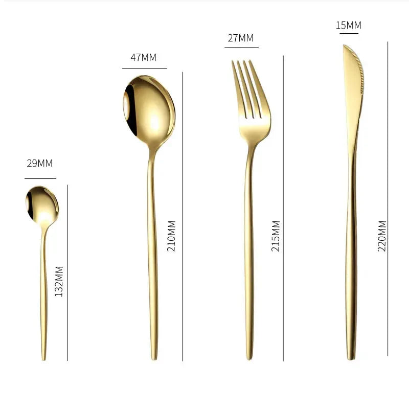 24PCS Cutlery Set Stainless Knife Fork Spoon Flatware Tableware Set Gold Gift Box Portable Dinnerware Dishwasher Kitchenware