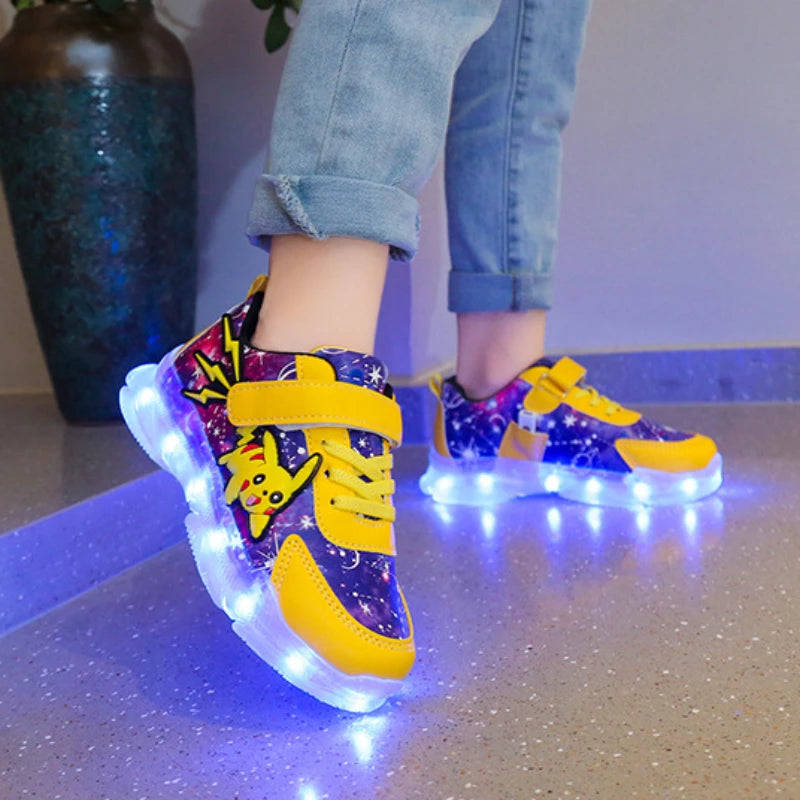 Kids'Casual Shoes Boys Rechargeable Cartoon PU Leather Spring Fashion Flat Bottom Anti-slip Sneakers Yellow Size 25-36