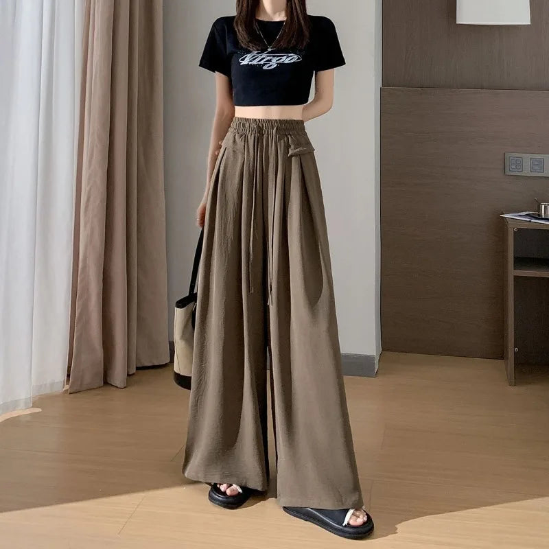 Female Trousers High Waist Trends  Streetwear Chic And Elegant  Classic Quality Elastic Casual Women's Pants Fluid