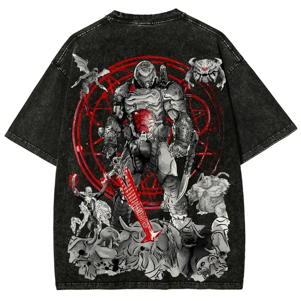 Vintage Wash Dark Slayer Inspired Unisex T Shirt Medieval Sci Fi Gamer Retro Fantasy Tee Summer Men's and Women's T-shirt Top