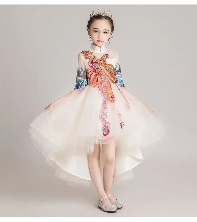 New Fashion Flower Girl Dress Bead Appliques Birthday Party Wedding Dress Children Fancy Princess First Communion Gown