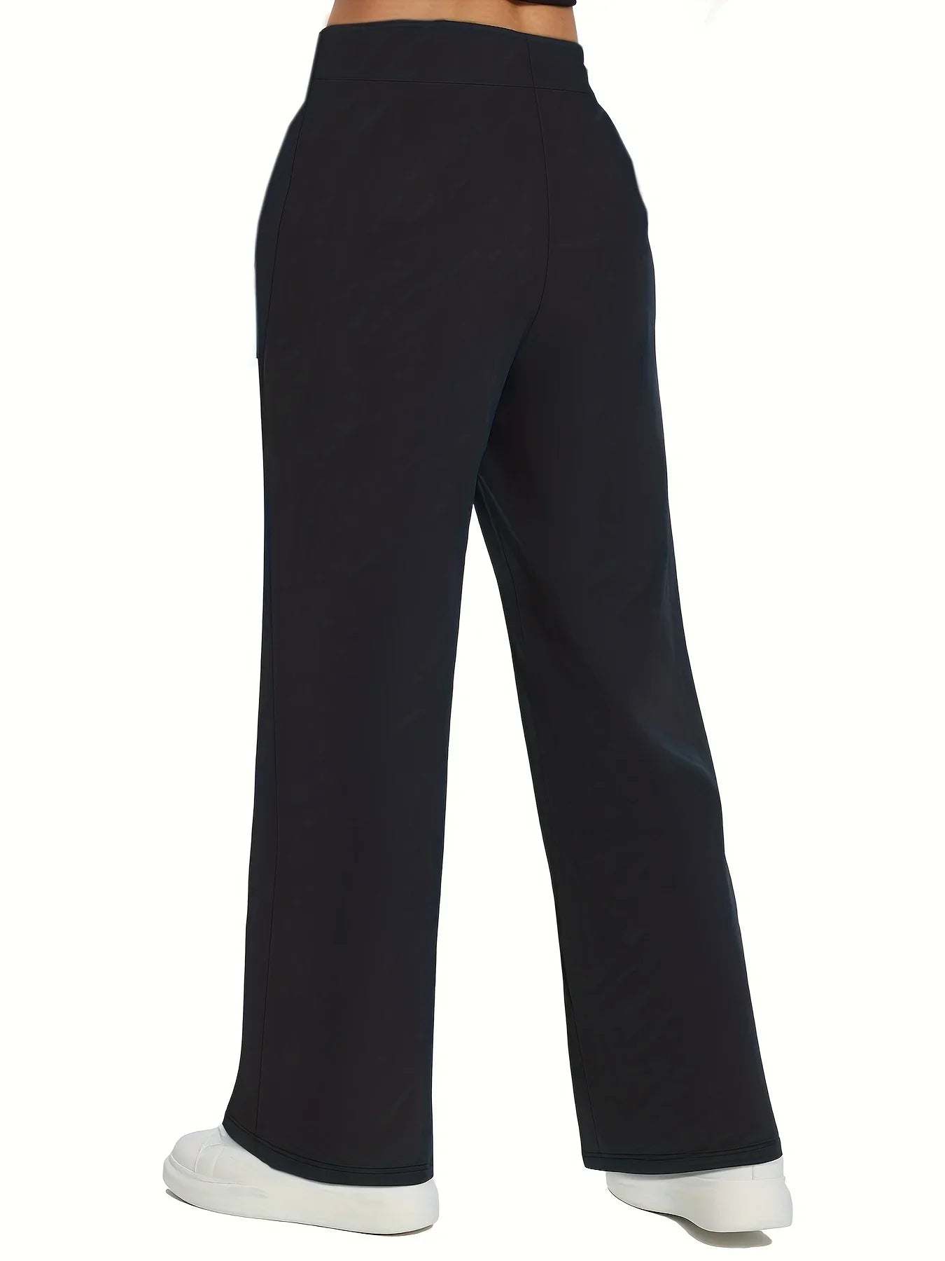 Sophisticated Straight Leg Trousers Women Elastic Waist Slimming Black Daily Office Casual Pants 