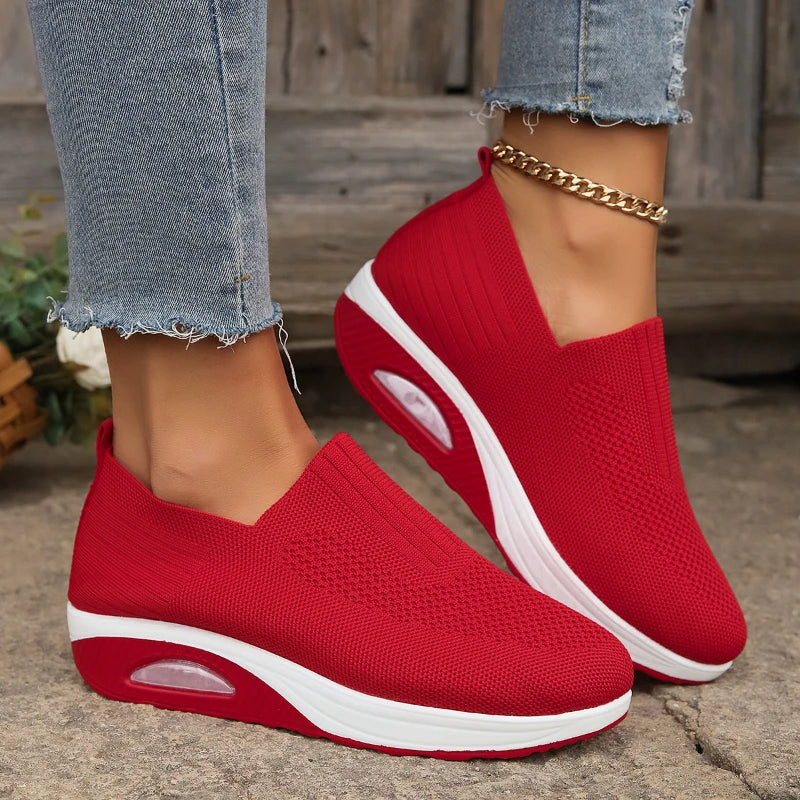 Women's Shoes Slip on Sneakers Platform Solid Color Casual Shoes New Knit Ladies Vulcanized Shoe Wedges Women Walking Shoes