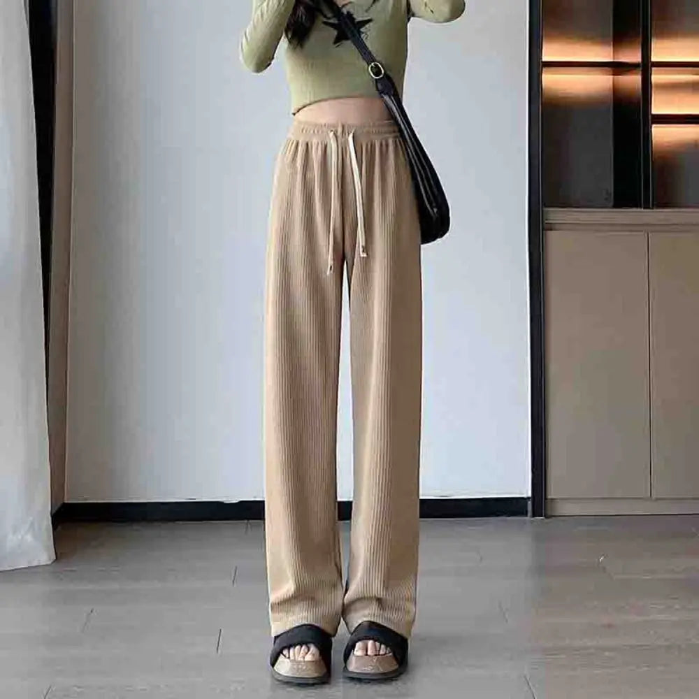 Sweet High Waist Drawstring Straight Pants Yamamoto Retro Loose Trousers Solid Simple Wide Leg Pants Summer