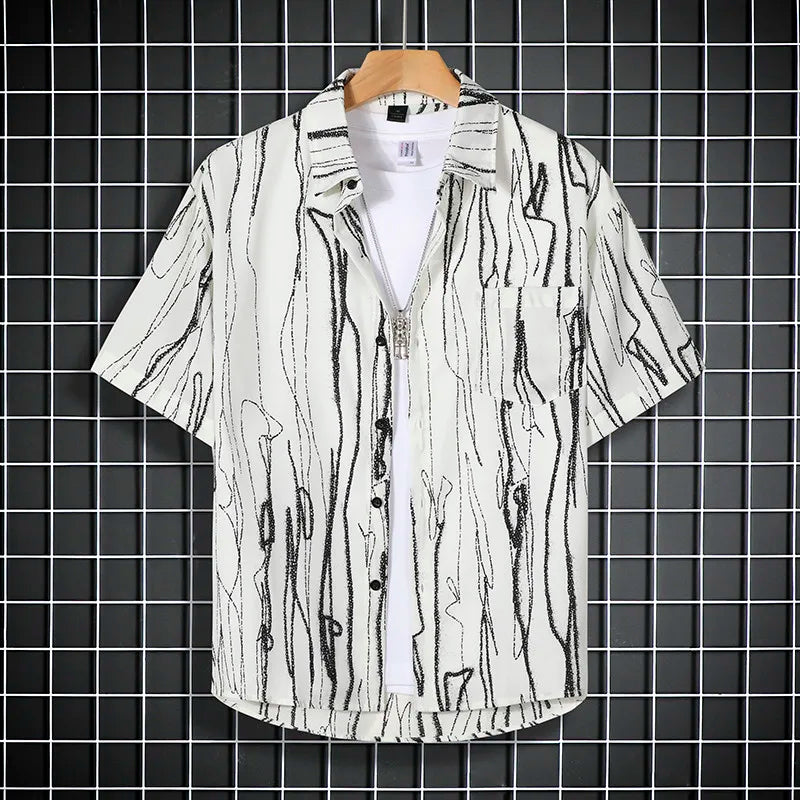 Beat The Heat in Fashion with Our Black Patterned Short Sleeve Shirt for Men