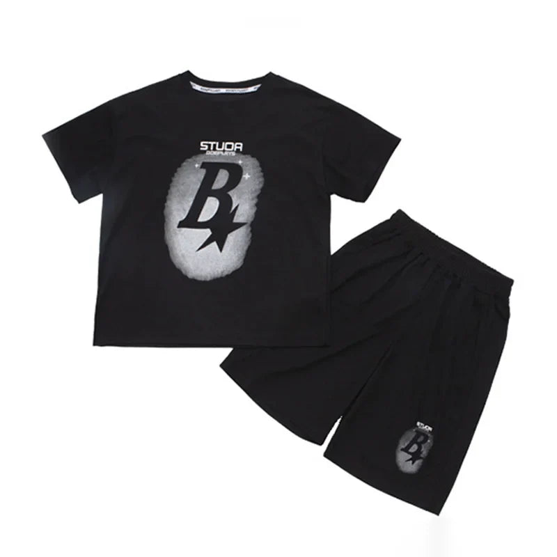 New Summer Teenager Boys Clothing Set Cotton Letter Short Sleeve T-shirt Shorts  Years Kids Tracksuits Child Cloth