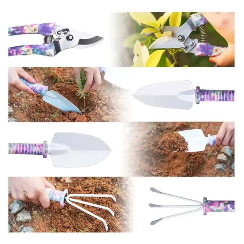 Garden Tool Set With Carrying Case,5 Piece Stainless Steel Gardening Kit With Floral Pattern Grass Flower Branch Trimmer