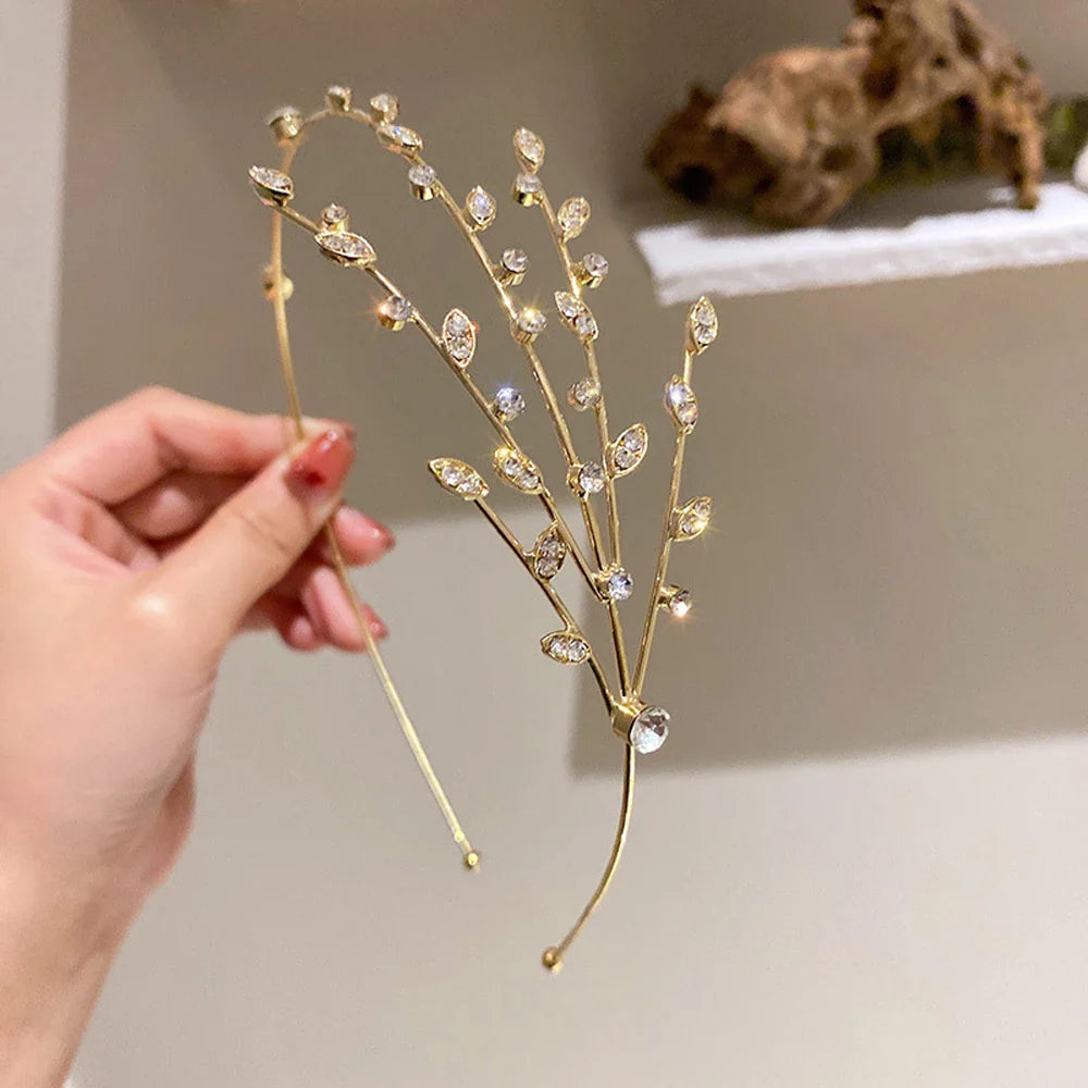 Elegant Hair Accessories Women Non-slip Hair Hoop Girls Star Headband Crystal Hairbands Hollow Leaves Braided Tool