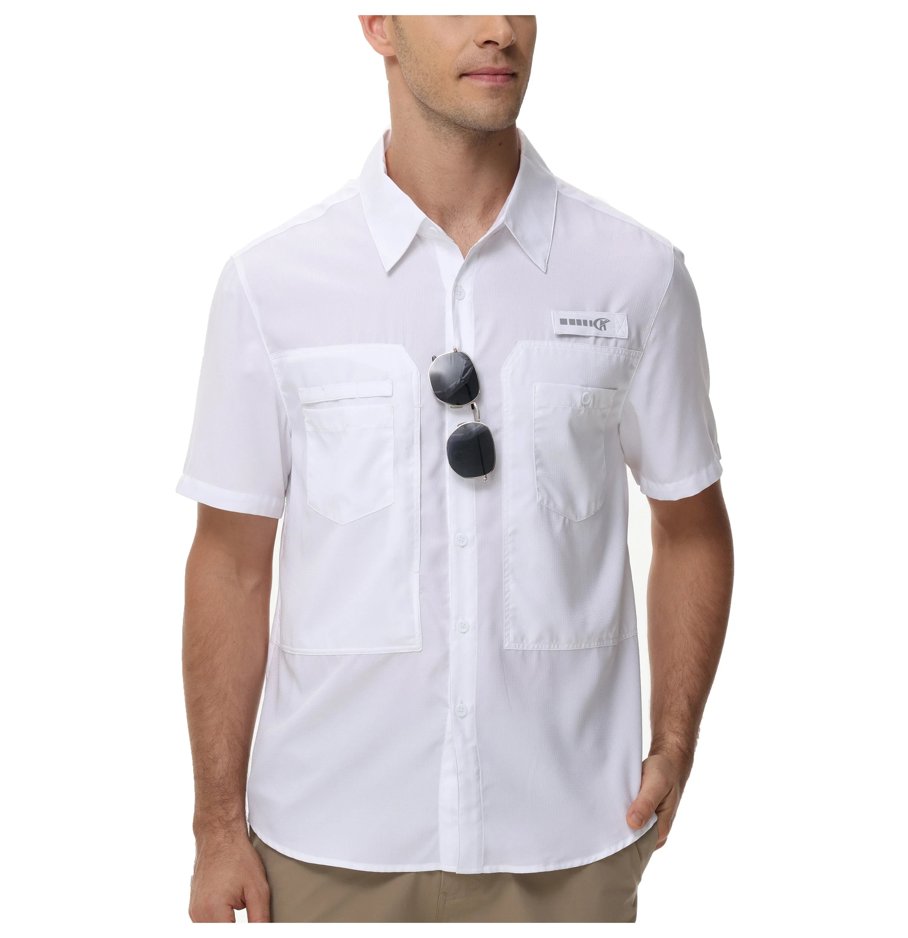 Men's Short Sleeve Lightweight Fishing Shirts, UPF 50+ Breathable Cargo Shirt, Button Down Tactical Shirts with Zip Pocket
