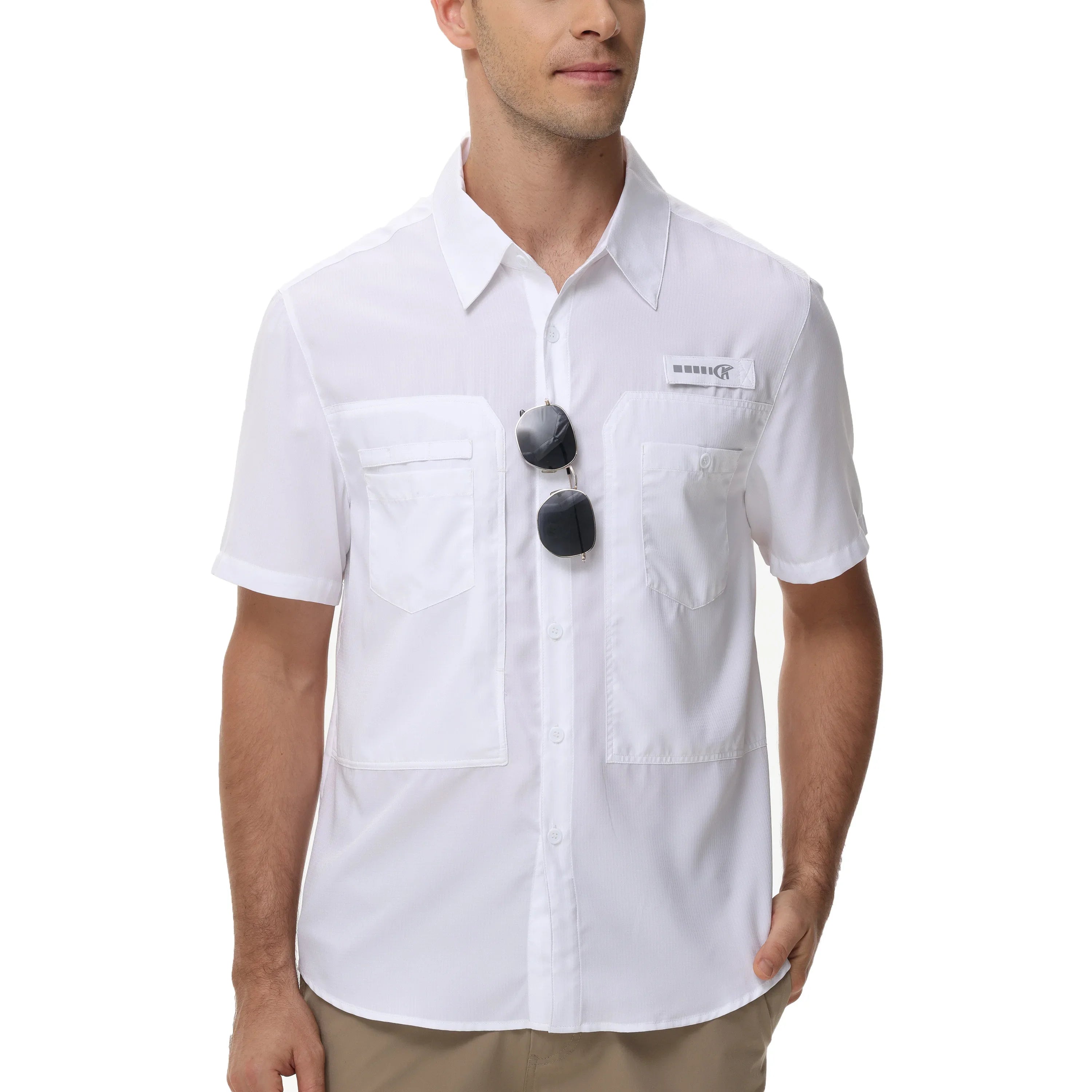 Men's Short Sleeve Lightweight Fishing Shirts, UPF 50+ Breathable Cargo Shirt, Button Down Tactical Shirts with Zip Pocket