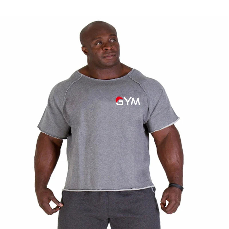 Men's Oversized Shirt Fitness Sport Running T-Shirts Gym TShirts Athletic Loose Tops Tee Summer Cotton GYM Tops Tees