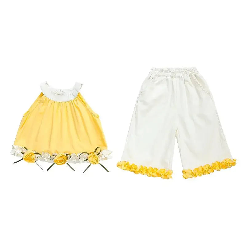 Children's Sets Floral Girls Set Summer New Kids Super Cute Short Sleeve Top