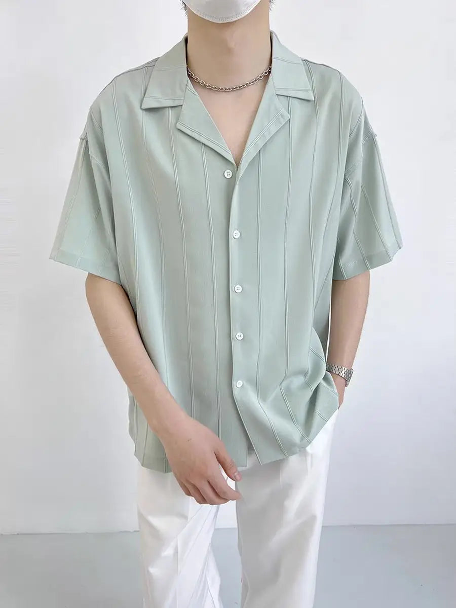 Striped Shirts and Blouses for Men Short Sleeve Man Tops Cotton Regular Original Xxl High Quality Asia with Collar S I Clothing