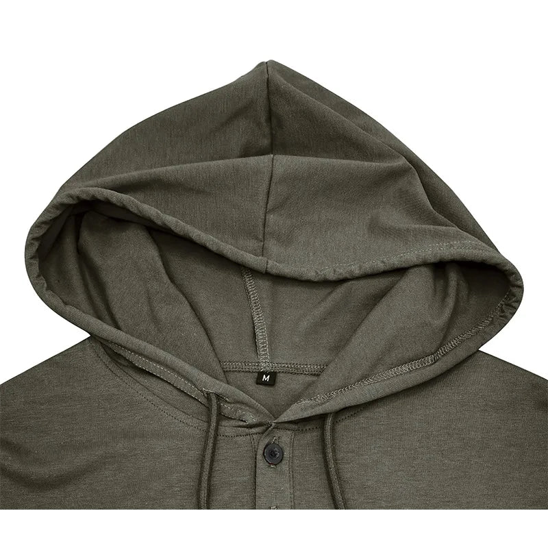 Men's Short-sleeved T-shirts for Sports and Fitness American-style Henley Shirt Hooded Top