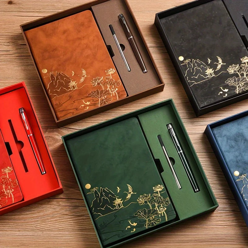 Notebook Set Single Book and Set Selection, Skin Feel and Color Changing PU Material Cover A5 Work Notebook Gift Box Set