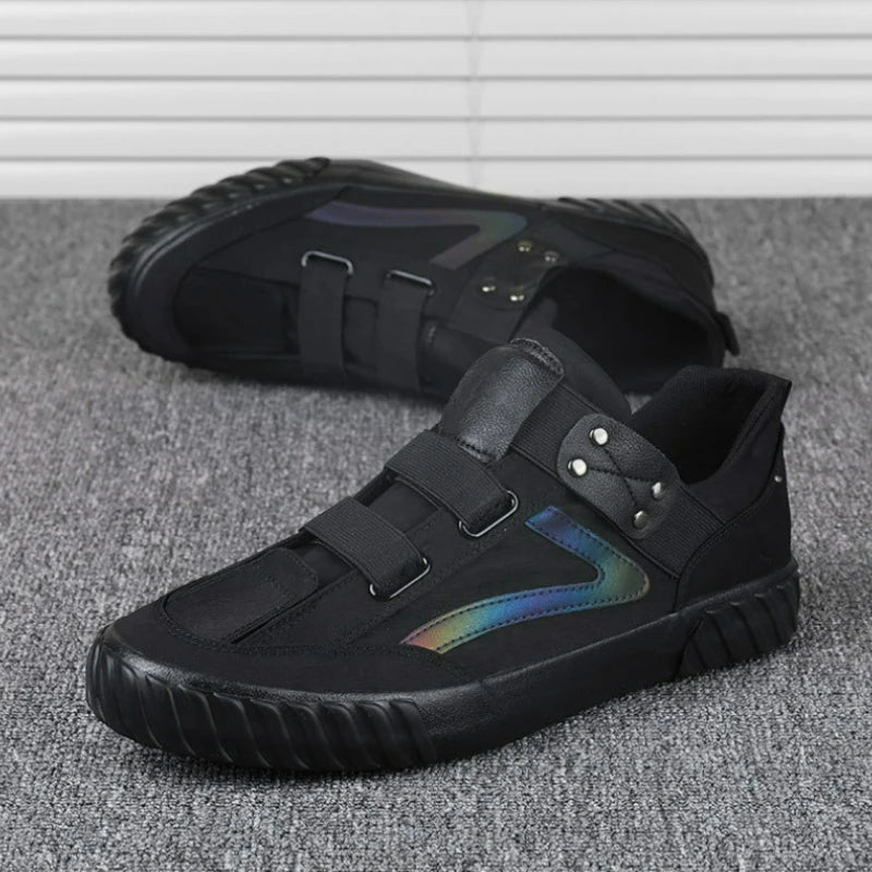 Men's Shoes High Top Casual Shoes Trend Comfortable Leather Man Loafers Solid Color Soft Sole Flats Slip on Outdoor Men Sneakers