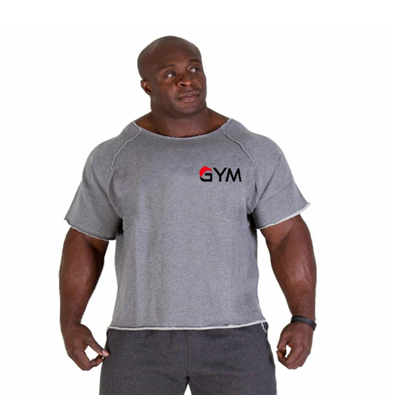Men's Oversized Shirt Fitness Sport Running T-Shirts Gym TShirts Athletic Loose Tops Tee Summer Cotton GYM Tops Tees