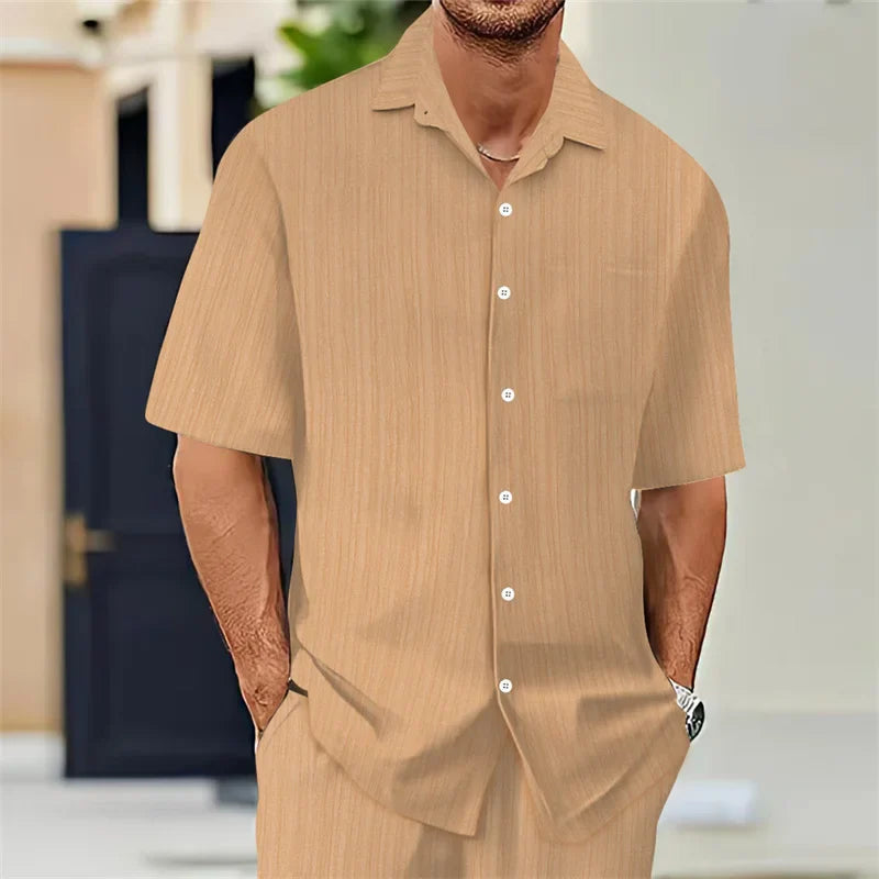 Men's Casual Short Sleeve Shirt Lightweight Men Breathable Summer Fashion Tops Solid Turn-Down Collar cardigan daily Male Shirts