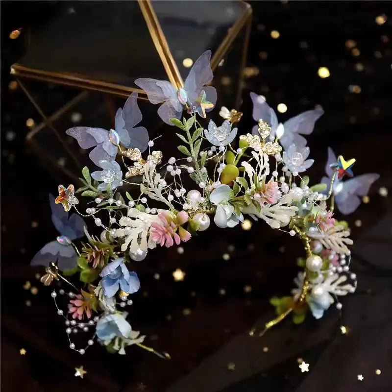 Sweet crowns for bouquets Headband For Kid Forest Style Hairbands Girl butterfly flower crown Hair Band Flower headpiece