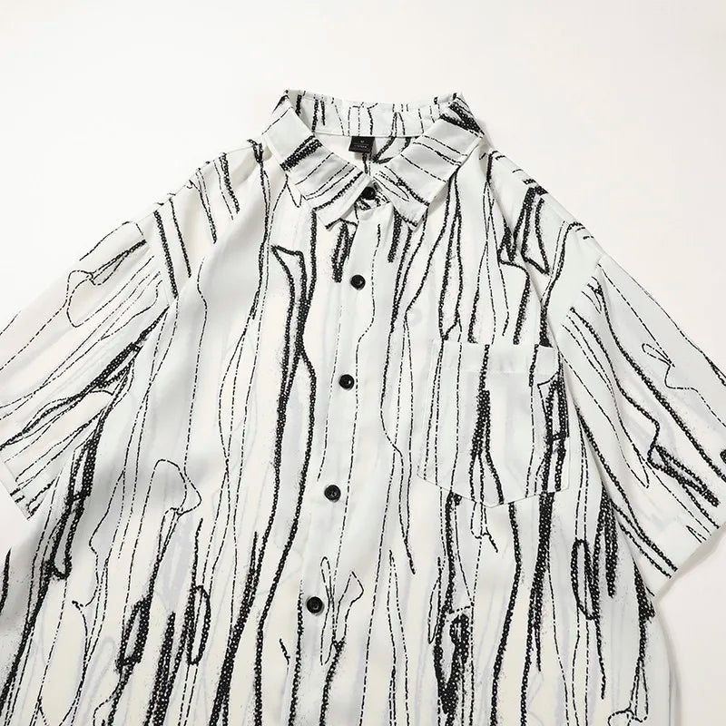 Beat The Heat in Fashion with Our Black Patterned Short Sleeve Shirt for Men