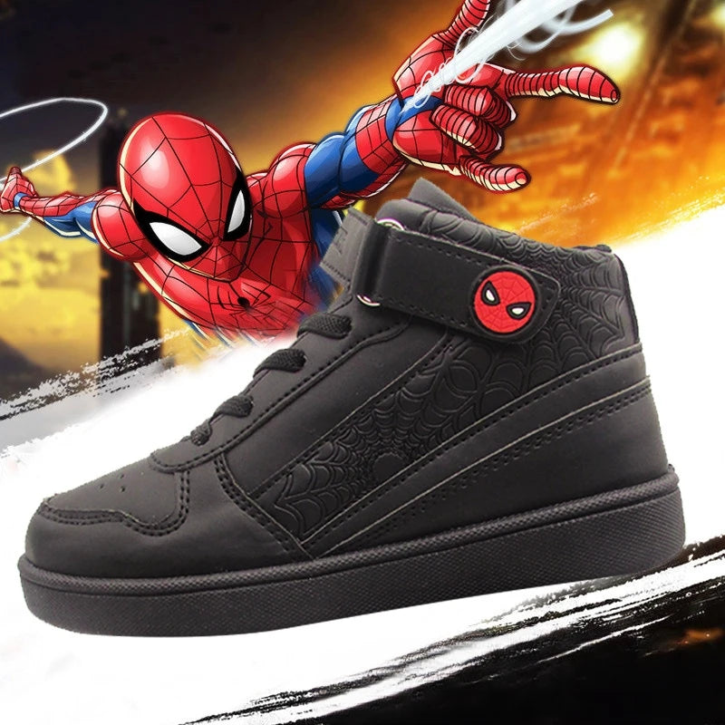 Kids'Casual Shoes Boys Cartoon PU Leather Spring Outdoor Flat Bottom Shoes For Anti-slip Soft Bottom Black Size 28-33