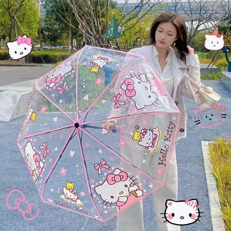 Sanrio Kuromi Folding Umbrella Cinnamoroll Printed Windproof Kawaii Mini Storage Girl Gift Rainy Outing Portable