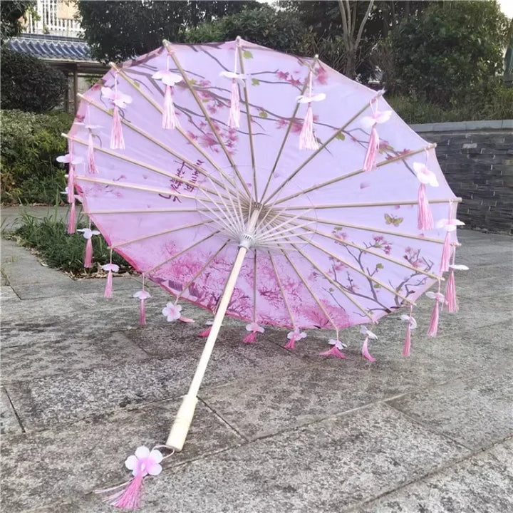 Women Umbrella Japanese Cherry Blossoms Tassel petal umbrella Chinese Style Oil Paper Umbrella