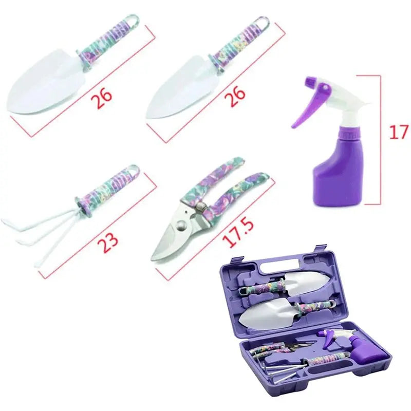 Garden Tool Set With Carrying Case,5 Piece Stainless Steel Gardening Kit With Floral Pattern Grass Flower Branch Trimmer