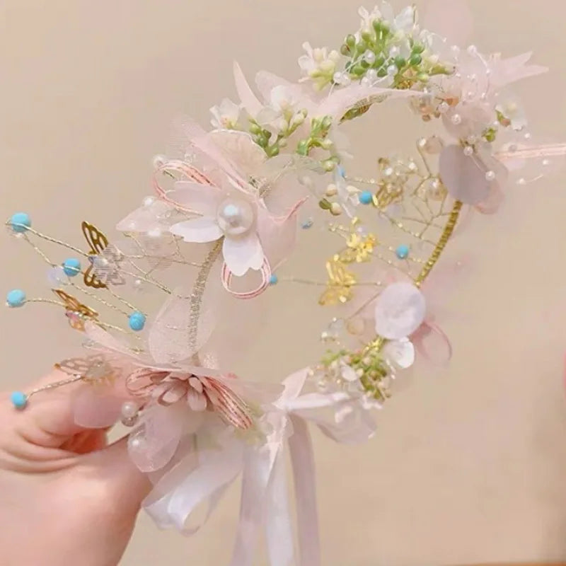 Sweet crowns for bouquets Headband For Kid Forest Style Hairbands Girl butterfly flower crown Hair Band Flower headpiece