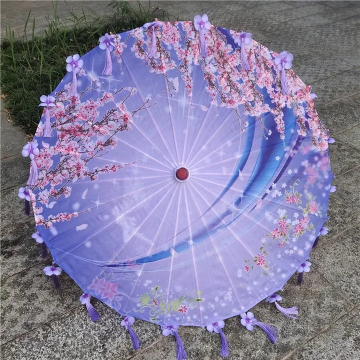 Women Umbrella Japanese Cherry Blossoms Tassel petal umbrella Chinese Style Oil Paper Umbrella
