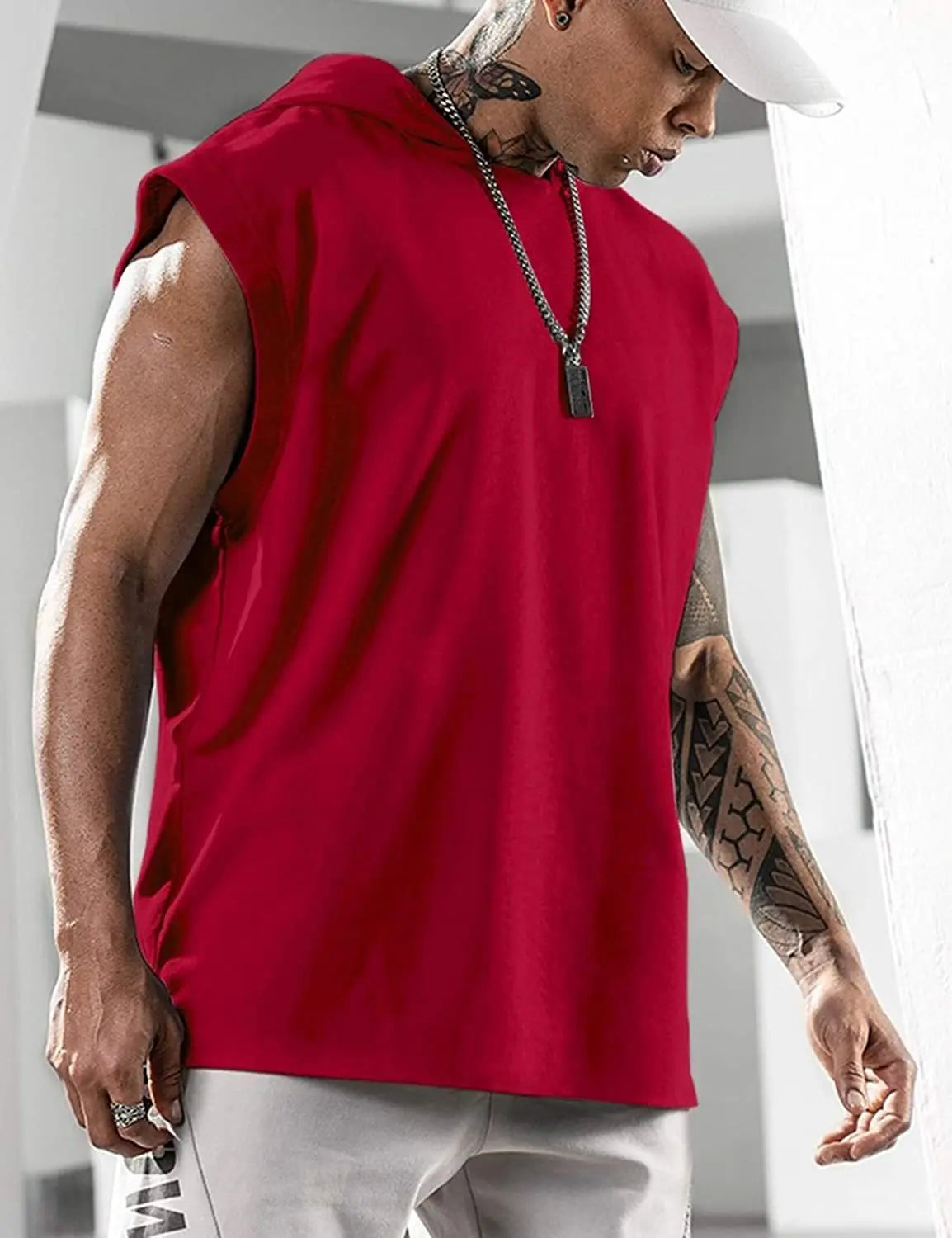2025 Vest  Hooded Solid Color New Men's Casual Pullover Sports Men's T-shirt Sleeveless Men's Waistcoat Loose