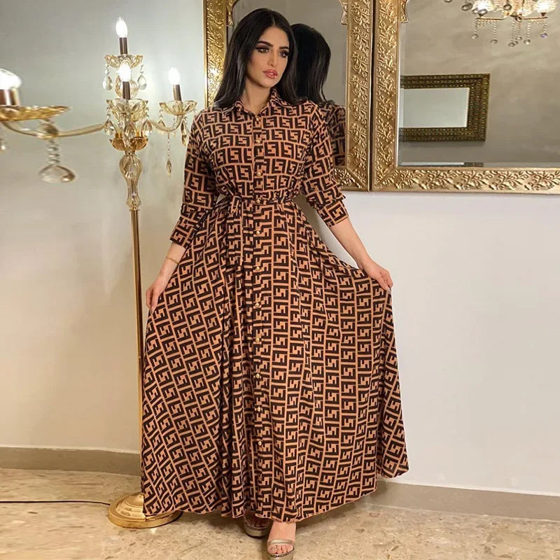 Women's Fashion  New Sexy Elegant Dress Temperament Digital Printing Long Shirt Dress Ladies Elegant Commuter Casual Dress