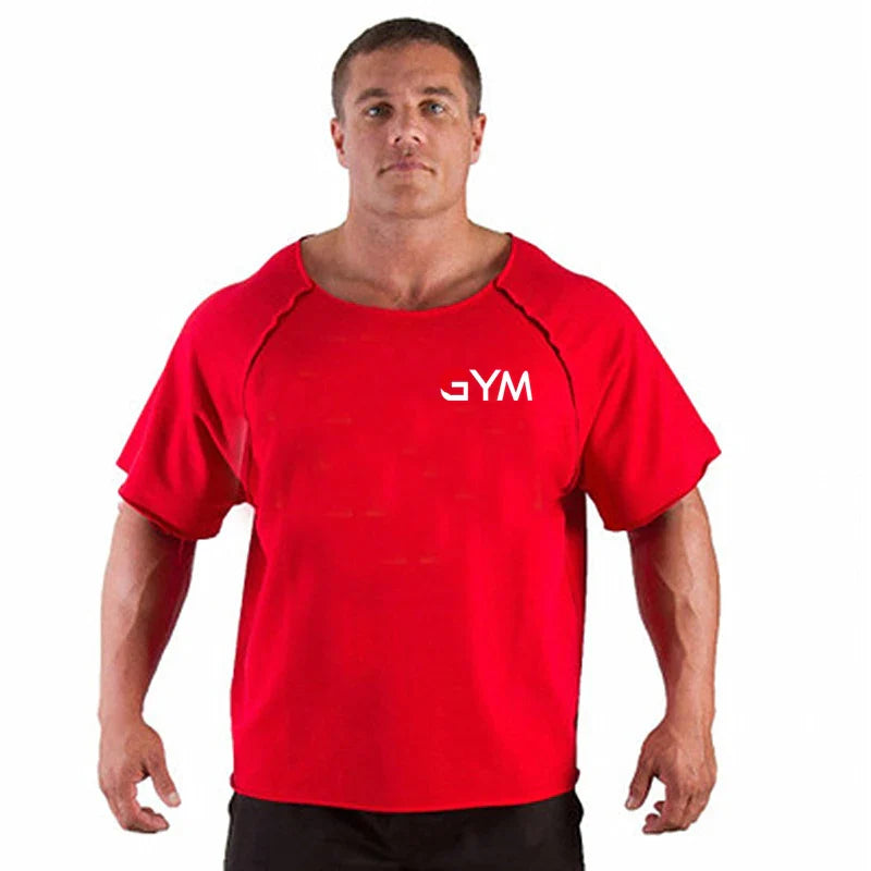 Men's Oversized Shirt Fitness Sport Running T-Shirts Gym TShirts Athletic Loose Tops Tee Summer Cotton GYM Tops Tees