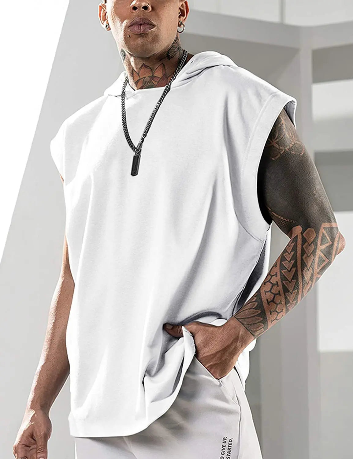 2025 Vest  Hooded Solid Color New Men's Casual Pullover Sports Men's T-shirt Sleeveless Men's Waistcoat Loose