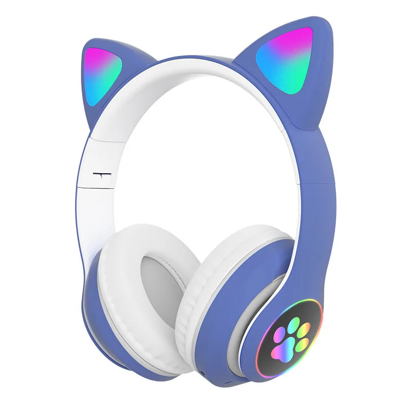 Wireless Headphone Flash Light Cute Cat Bluetooth with Mic Control LED Stereo Music Helmet Phone Bluetooth Headset Gift