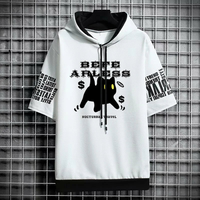 T Shirt for Men Clothing Streetwear Hoodies Oversized Korea 반팔티 Casual Hat T-shirt Print Graphic Tshirt Anime Sports Gym Hoodie