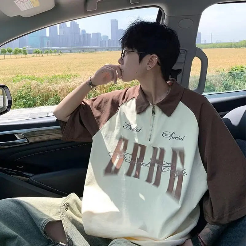 Short Sleeved Polo Shirt For Men Summer American Retro Casual Sportswear Cool And Trendy T-shirt Explosive Street Half Sleeve