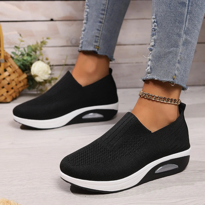 Women's Shoes Slip on Sneakers Platform Solid Color Casual Shoes New Knit Ladies Vulcanized Shoe Wedges Women Walking Shoes