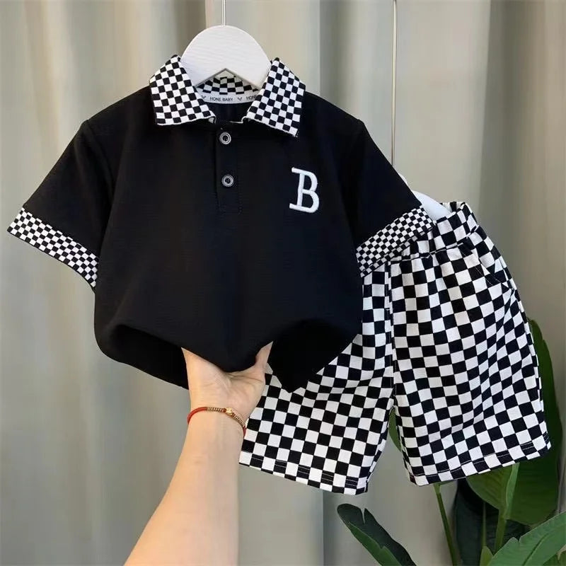 Leisure Summer Clothes Plaid Short Sleeve T-Shirts And Pants  Baby Boys Clothes