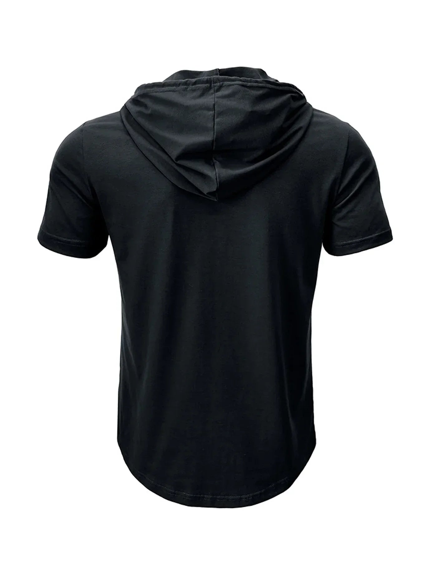New Men Hooded T-Shirt Gym Fitness Bodybuilding Sport Hoodie Slim Solid Color Breathable Short Sleeve Muscle Henry Collar Shirt