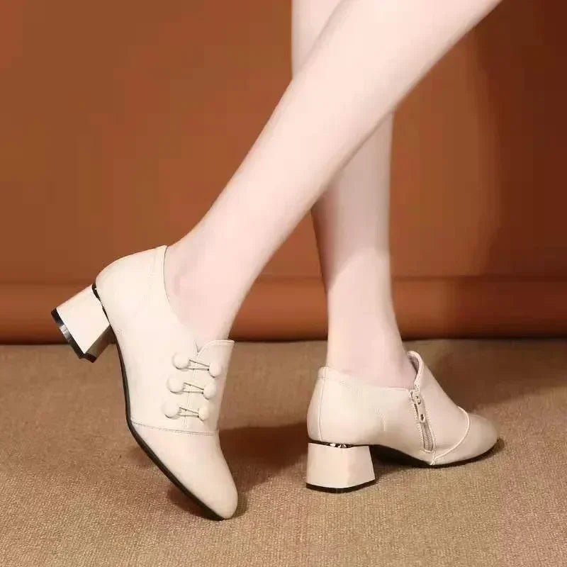 Women's Boots New Casual Leather Shoes for Women Comfort Office Low Boots Pointed Toe Ladies High Heels Red Wedding Shoes