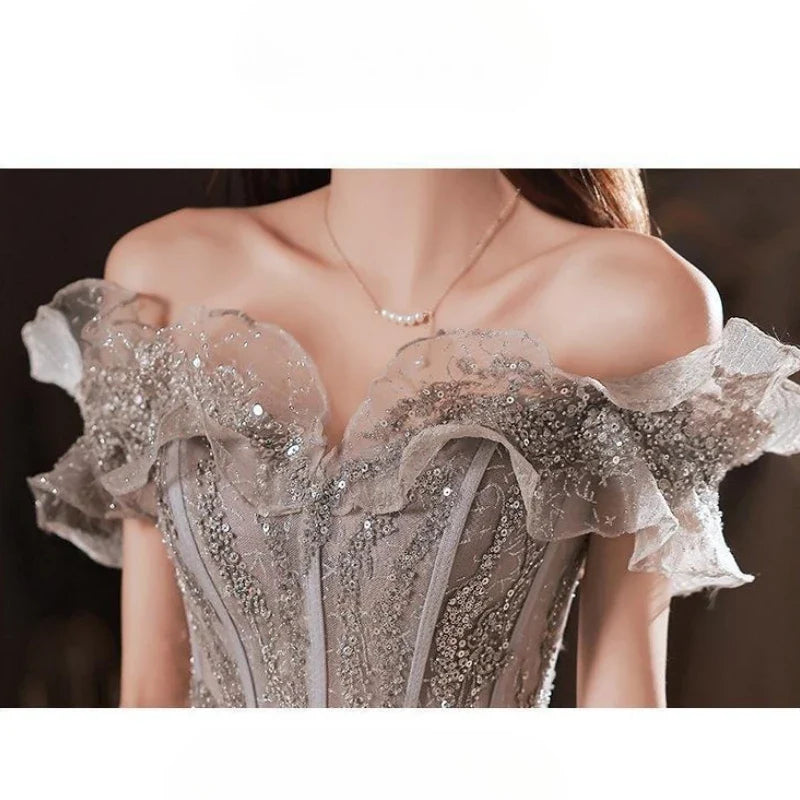 Banquet Evening Dress for Women New Style Spring and Summer One Shoulder Elegant Annual Meeting Host Fairy Style Birthday Dress