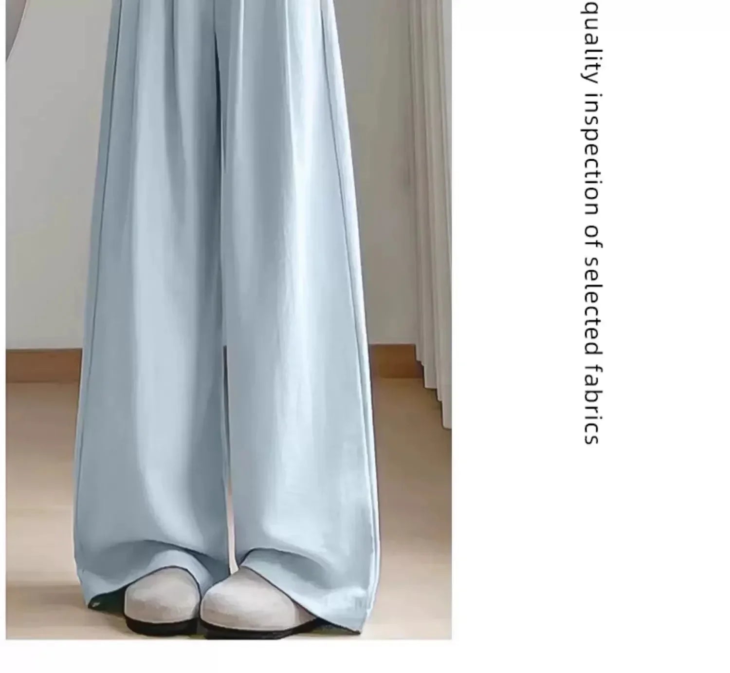 Ice Silk Drapey Wide Leg Pants Women's Summer Thin New Style Beige Color Nine Points Long Trousers Comfortable Fit Female Pants